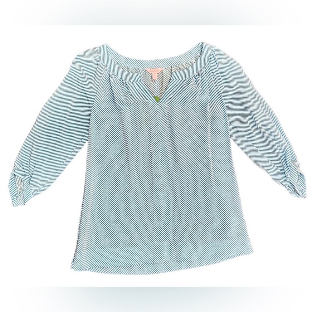Lilly Pulitzer Silk Moxy Top - Flutter Blue Lucky Diagonal Stripe